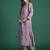 Pink embroidered silk blend kurta trouser dupatta set