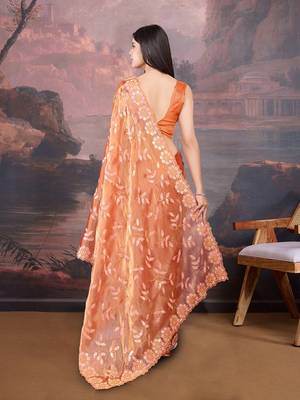 Orange floral embroidered saree 3