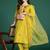 Mustard embroidered silk blend kurta trouser dupatta set