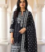 Black printed pure cotton kurta trouser dupatta set