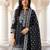 Black printed pure cotton kurta trouser dupatta set