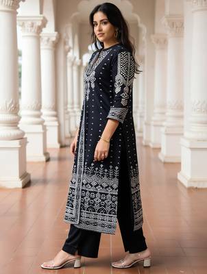 Black printed pure cotton kurta trouser dupatta set 3