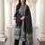 Black printed pure cotton kurta trouser dupatta set