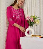 Pink embroidered pure cotton kurta trouser dupatta set