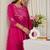 Pink embroidered pure cotton kurta trouser dupatta set