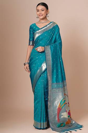 Blue woven design paithani saree