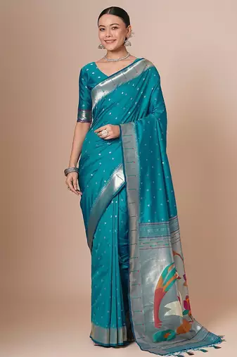 Blue woven design paithani saree