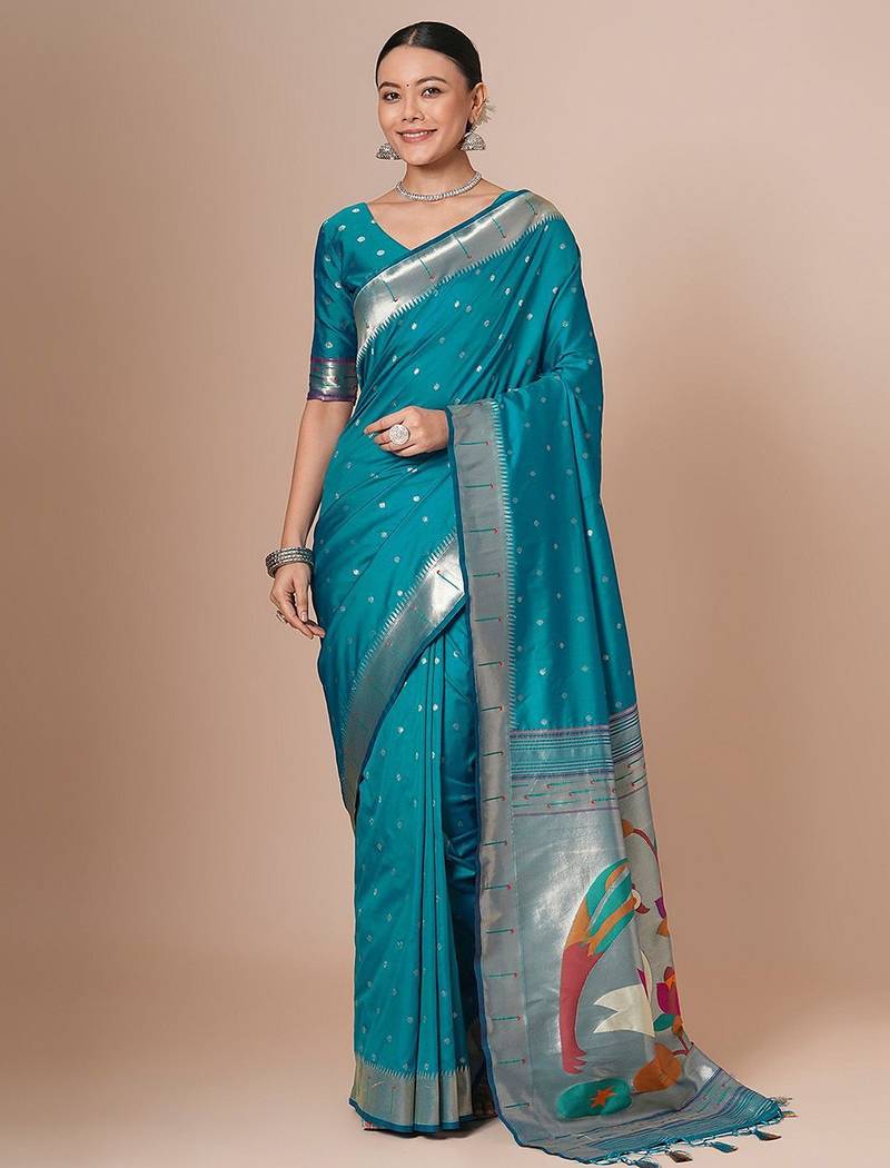 Blue woven design paithani saree