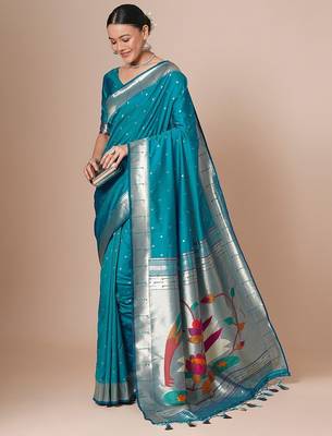 Blue woven design paithani saree 2
