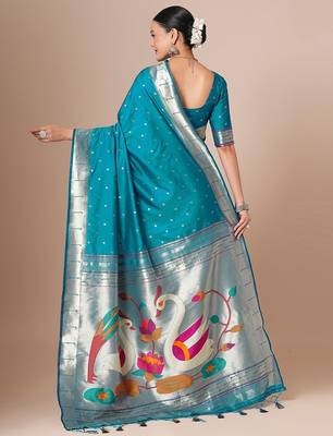 Blue woven design paithani saree 3