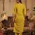 Yellow embroidered silk blend kurta trouser dupatta set