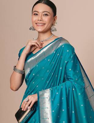 Blue woven design paithani saree 4