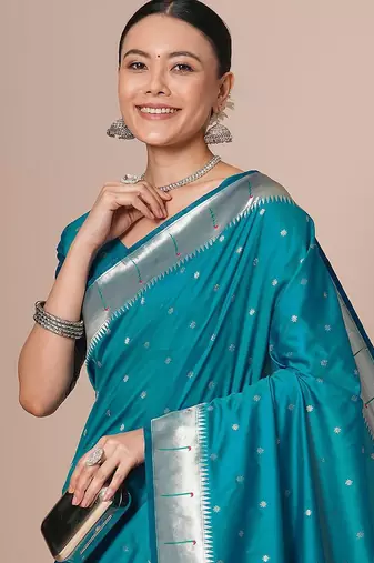 Blue woven design paithani saree