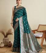 Green zari woven design saree with unstitched blouse