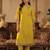 Yellow embroidered silk blend kurta trouser dupatta set
