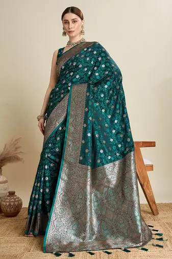 Green zari woven design saree with unstitched blouse