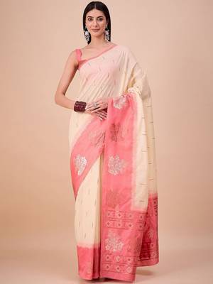 Off white woven design zari saree 1
