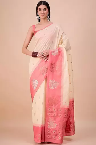 Off white woven design zari saree