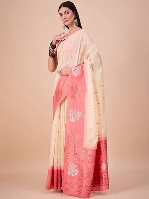 Off white woven design zari saree 2
