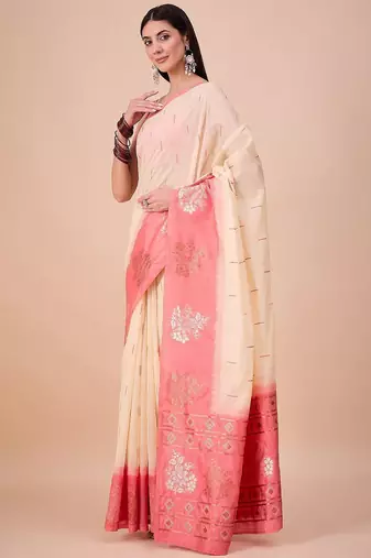 Off white woven design zari saree