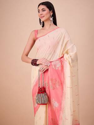 Off white woven design zari saree 4