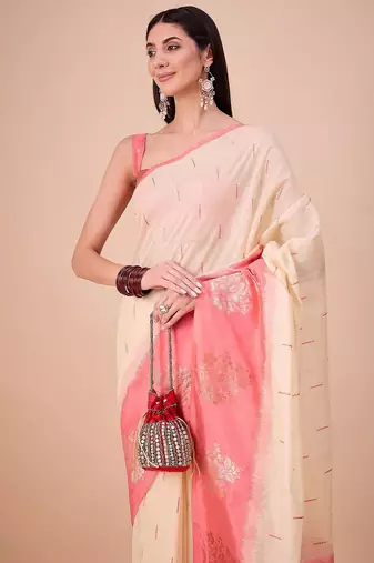 Off white woven design zari saree