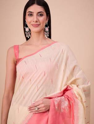 Off white woven design zari saree 5