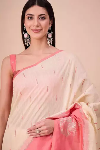 Off white woven design zari saree
