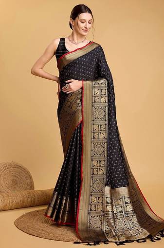 Black woven design kanjivaram art silk saree