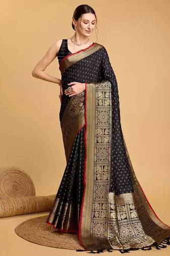 Black woven design kanjivaram art silk saree
