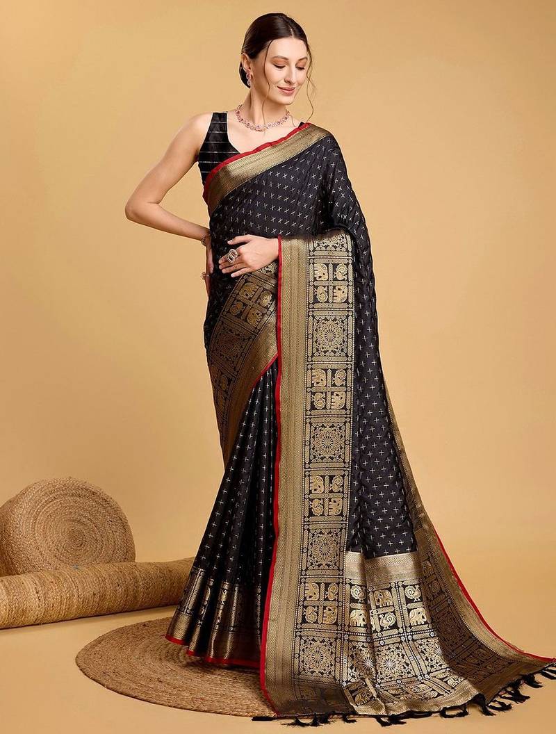 Black woven design kanjivaram art silk saree