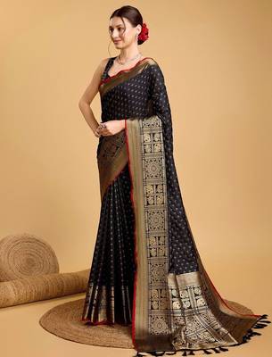 Black woven design kanjivaram art silk saree 2