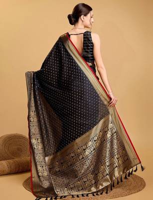 Black woven design kanjivaram art silk saree 3