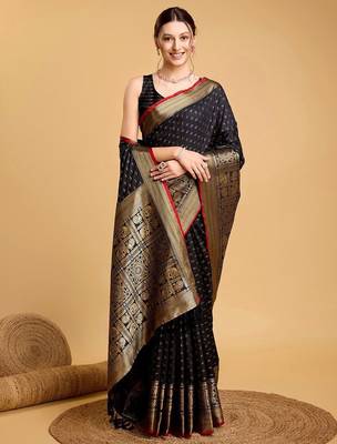 Black woven design kanjivaram art silk saree 4