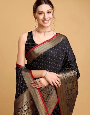 Black woven design kanjivaram art silk saree 5
