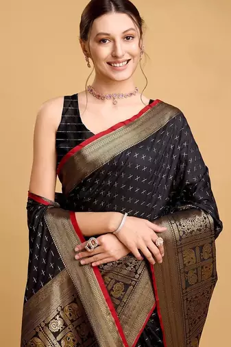 Black woven design kanjivaram art silk saree