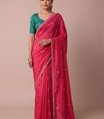 Pink embellished embroidered silk blend saree