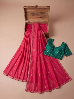 Pink embellished embroidered silk blend saree 4