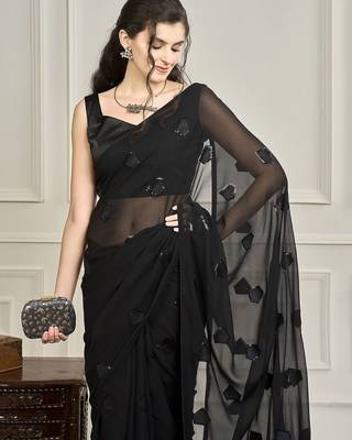 Black embellished party wear saree with blouse 1