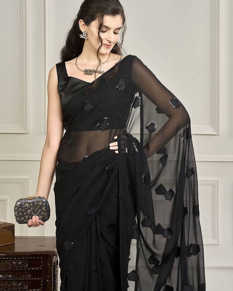 Black embellished party wear saree with blouse