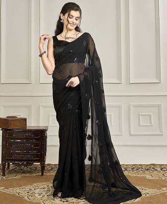 Black embellished party wear saree with blouse 3