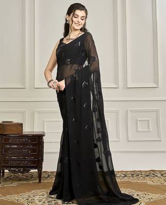 Black embellished party wear saree with blouse 4