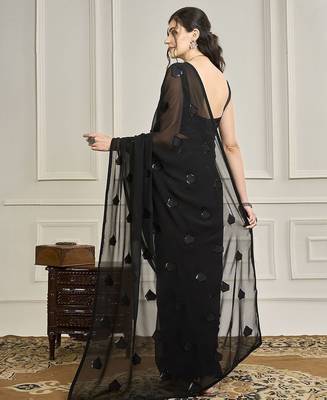 Black embellished party wear saree with blouse 5