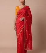 Red embellished zari silk blend saree