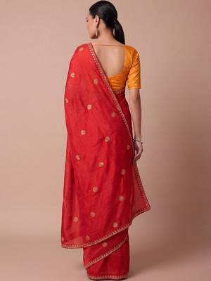 Red embellished zari silk blend saree 2