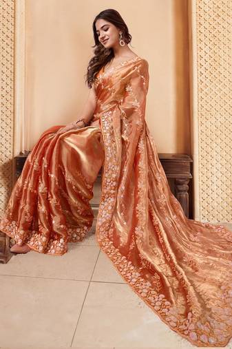 Orange embroidered embellished sarees