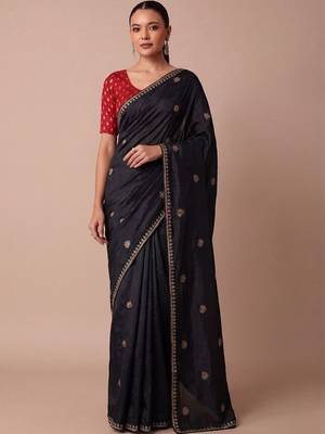 Black embellished embroidered silk blend saree 1
