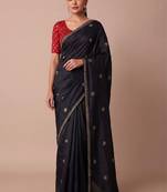 Black embellished embroidered silk blend saree