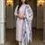Lavender embroidered cotton blend kurta trouser dupatta set