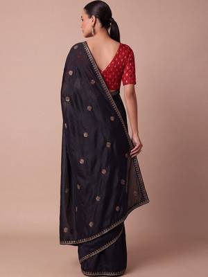 Black embellished embroidered silk blend saree 2